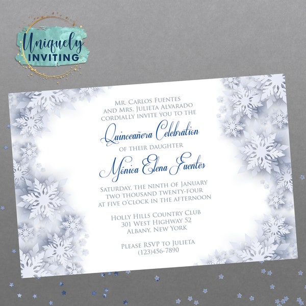 Sculptural Snowflakes Quinceañera Invitation