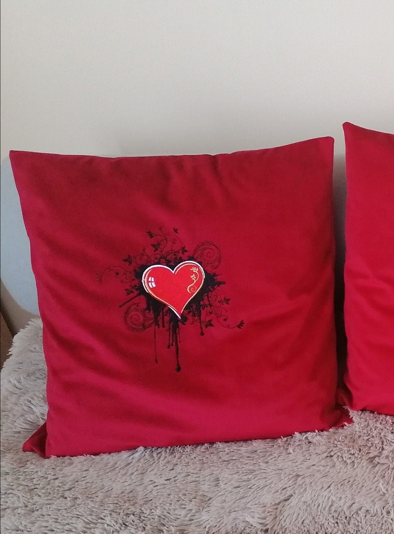 high quality velvet gold addons embroidered red pillowcase with a heart