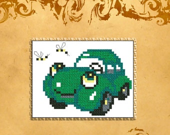 PATTERN: Cross Stitch "Green car" PATTERN *PDF* File