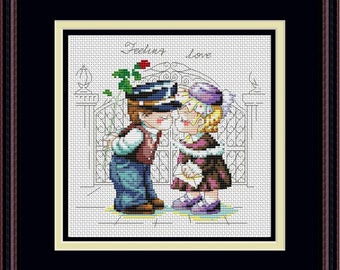 Cross Stitch Hand Embroidery Kit with Pattern. Children in cafe. Limited edition. Cross Stitch Gift Idea. Beatifull DIY kit.