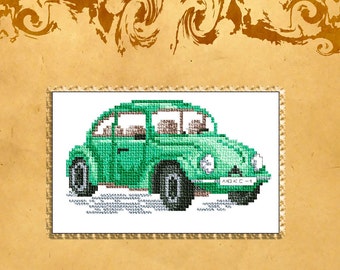 PATTERN: Cross Stitch "Green car" PATTERN *PDF* File