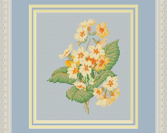 Cross Stitch Hand Embroidery Kit with Pattern. Wild yellow flowers. Limited edition. Cross Stitch Gift Idea. Beatifull DIY kit. Blue fabric