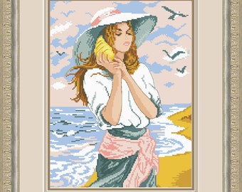 Cross Stitch Hand Embroidery Kit with Pattern. Girl with kitten. Limited edition. Cross Stitch Gift Idea.