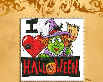 PATTERN: Cross Stitch "Halloween witch" PATTERN *PDF* File