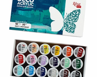 ROSA Talent Matte Acrylfarbe, Set 18 Farben a 20 ml, Ungiftige Kunst- und Bastelfarben für Künstler, Kinder, Hobbymaler