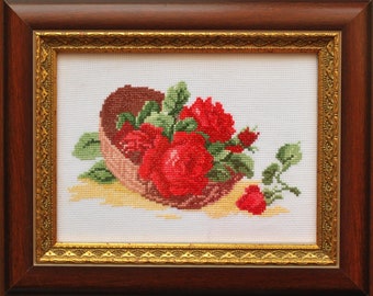 Cross Stitch Hand Embroidery Kit with Pattern. Red roses. Limited edition. Cross Stitch Gift Idea. The biggest DIY kit.