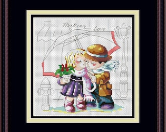 Cross Stitch Hand Embroidery Kit with Pattern. Children in cafe. Limited edition. Cross Stitch Gift Idea. Beatifull DIY kit.