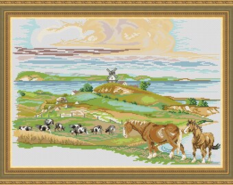 Cross Stitch Hand Embroidery Kit with Pattern. Landscape. Limited edition. Cross Stitch Gift Idea. Big Beatifull DIY kit.
