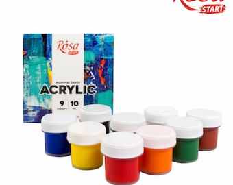 ROSA Start Acrylic Paint set  9 colors x 10 ml,  Art Craft Paints for Canvas, Rock, Stone, Wood, Fabric, Art Supplies
