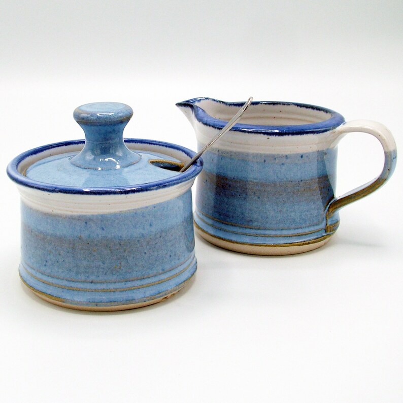 Thrown Milk Creamer Jug and Sugar Bowl Set Light Blue Etsy