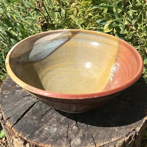 Hand Thrown Studio Pottery Bowl: Multi-Glazed Stoneware, 18.5x8cm (MB31406)