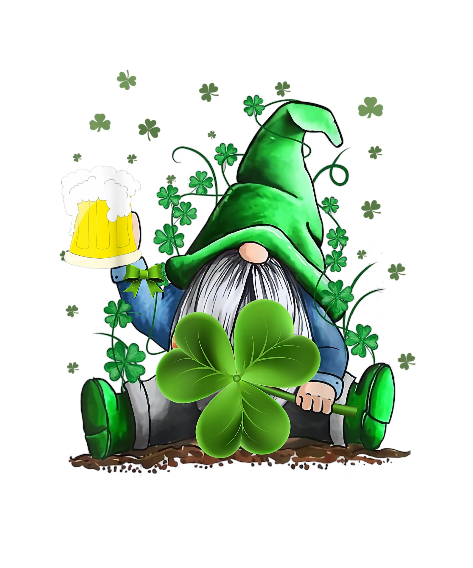 St patricks day gnome drinking beer and holding a clover  etsy