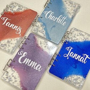 Custom Notebook, Refillable Resin notebook, DIY notebook journal, Personalized Resin Notebook, Custom Journal, Teacher, Binder, Flakes