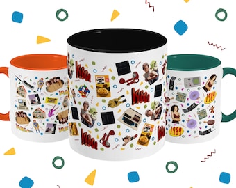 Tasses colorées bicolores 1980-1989 | Enfants des années 80, année de naissance, nostalgie de la culture pop des années 80, cadeau d'anniversaire, bas de Noël