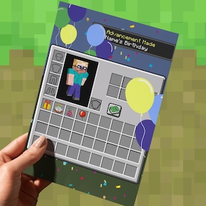 Druckbare MINECRAFT Geburtstagskarte | Individueller Charakter Charakter, Gamer, Pixel Party, Digitaler Download, Kindergeburtstag, Inventur UI DIY