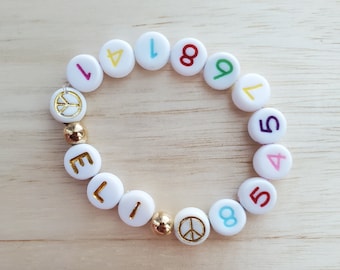 Pulsera de identificación para niños, pulsera de identificación con cuentas