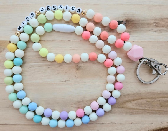 Personalized lanyard, beaded lanyard, teacher lanyard, student ID lanyard, colorful lanyard, rainbow lanyard