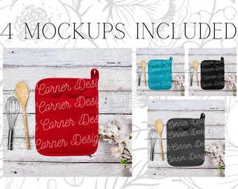 Pot Holder Mockup Bundle, Set of 4 Mockups Plus Free Bonus Mockup, Home Collections Pot Holder Mockup, Pot Holder Mock Up
