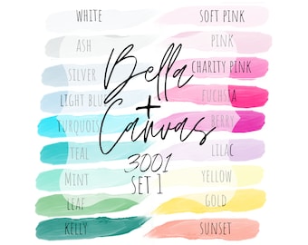Bella + Canvas 3001 Color Chart, T-Shirt Color Chart, Bella + Canvas Color Swatch, Brush Stroke Color Chart