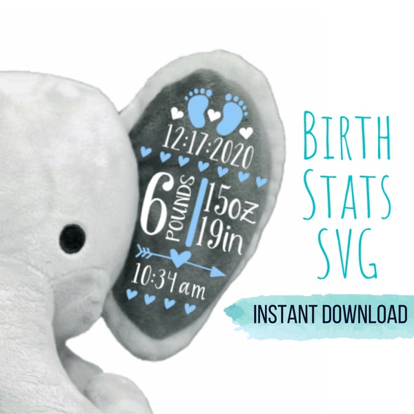 Elephant Ear Birth Statistics SVG, Instant Download, Humphrey Birth Stats, Stuffed Animal Birth Stats