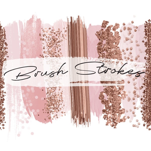 Rose Gold Glitter Brush Strokes, Rose Gold and Blush Brush Strokes, Watercolor Brushstroke SVG, Clipart, PNG, Commercial Use
