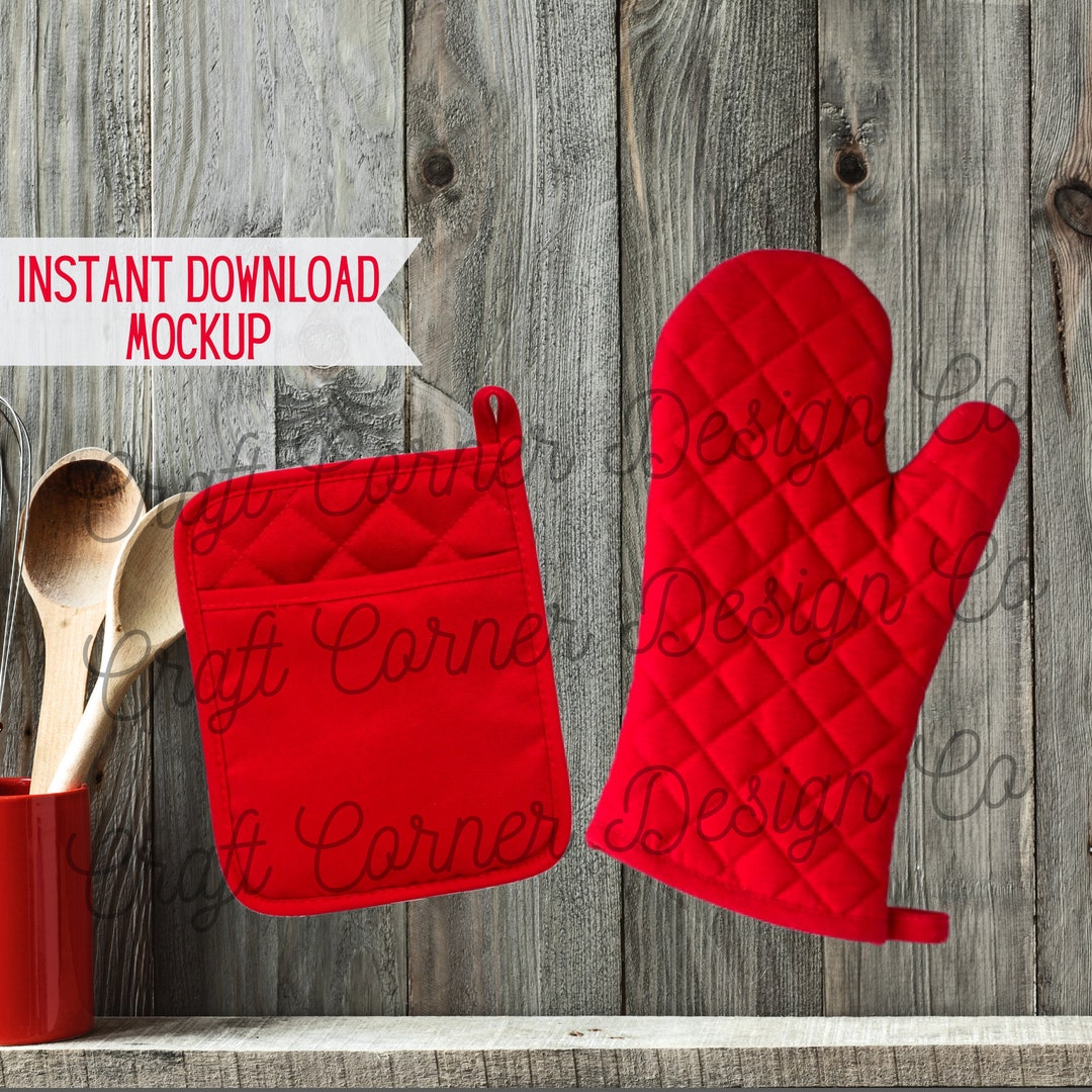 Pot Holder and Oven Mitt Mockup Red Pot Holder Mockup Home Etsy