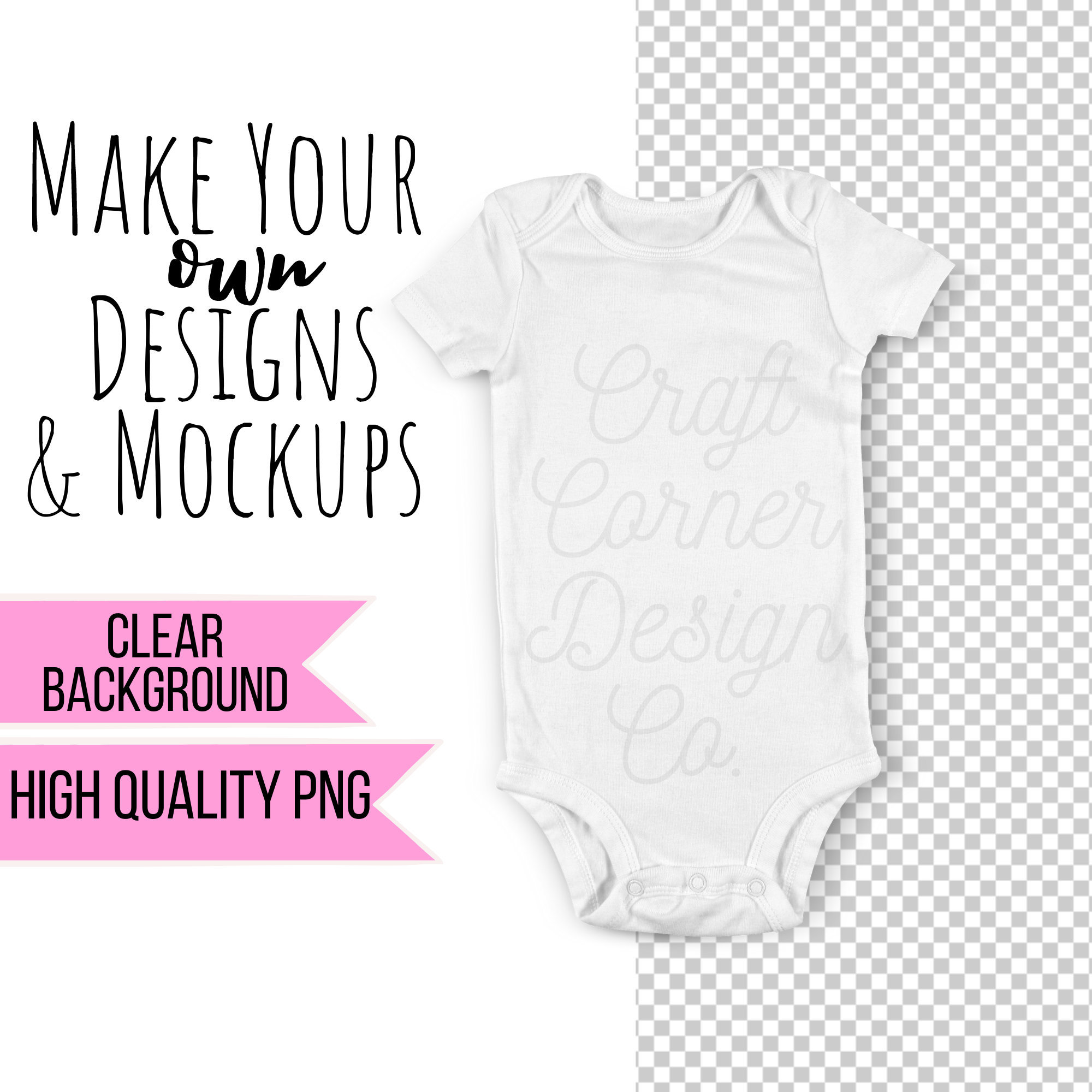 PNG baby bodysuit mockup with transparent background