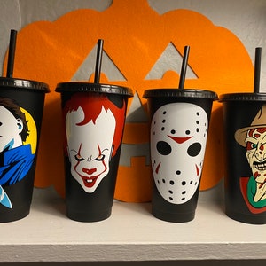 Horror Themed Cups| Halloween Cold Cups| Halloween Cups| 24oz Cold Tumbler| Water Tumbler| Horror Guys
