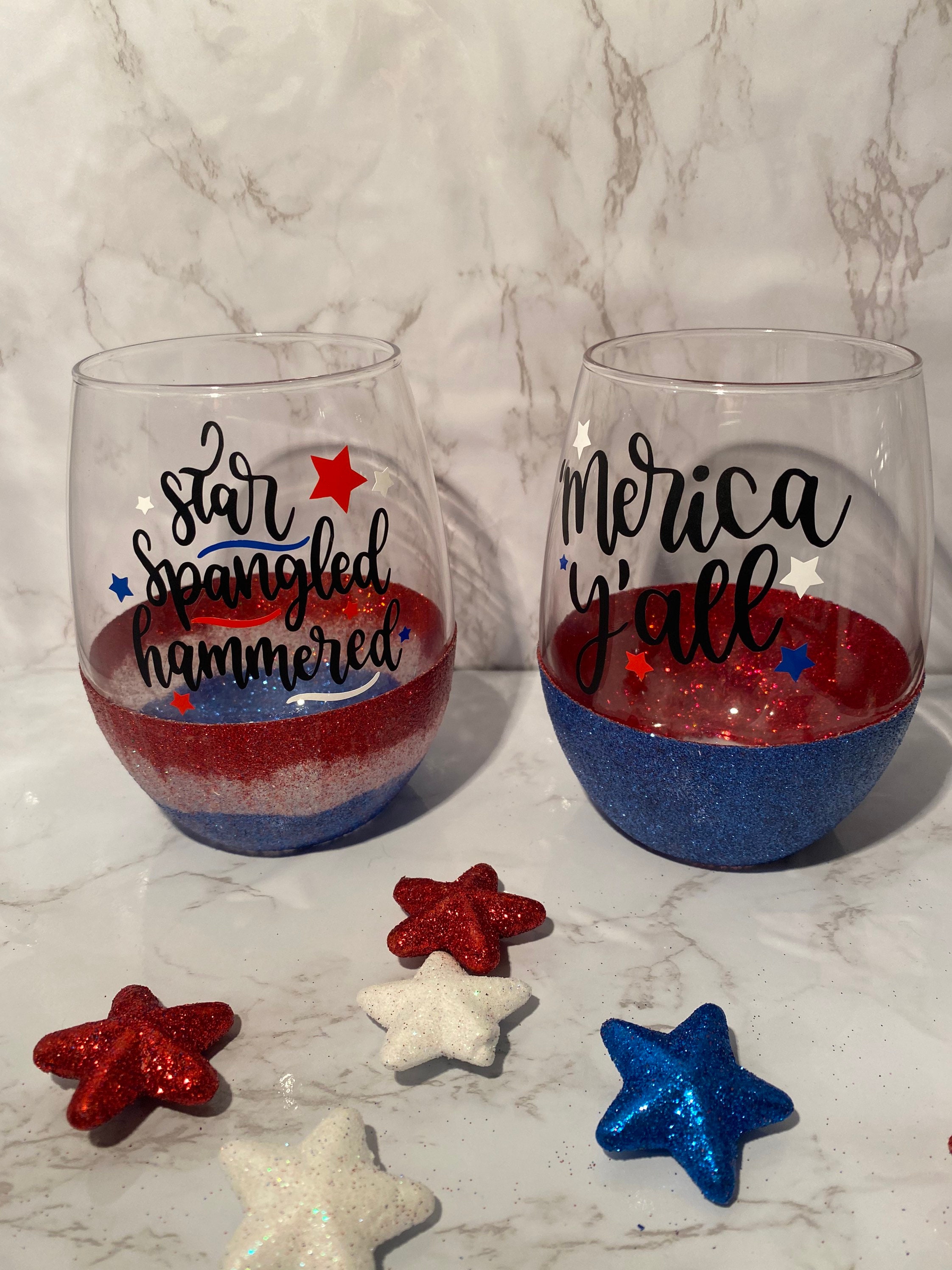 4th of July Wine Glass| Red White Blue| Merica| Wine Lovers Wine Glass|  Patriotic Inspired Wine Glass