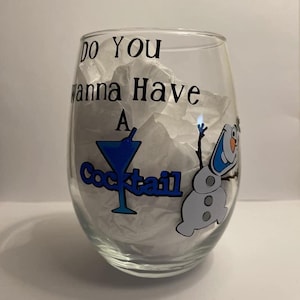 Frozen Snowman Inspired Wine Glass| Wine Glasses| Disn ney Inspired Wine Glass| Cold | Snowman