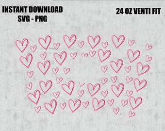 Hearts 24oz Cold Cup Wrap Svg | Cold Cup Wrap Svg | Full Hearts Wrap SVG | Svg-Png Files | Downloadable Digital Files