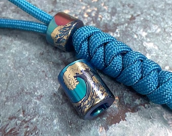 Paracord bead "Seascarp Cylinder Anodized Pattern Titanium Bead" Handmade Colorful Ti Bead lanyard knife bead-EDC-custom bead-gift for men