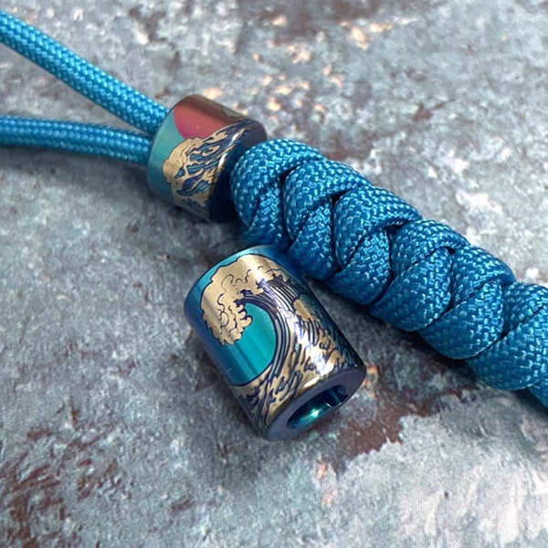 Paracord kraal "Seascarp cilinder geanodiseerd patroon Titanium kraal" handgemaakte kleurrijke Ti kraal Lanyard mes kraal-EDC-aangepaste kraal-cadeau voor mannen