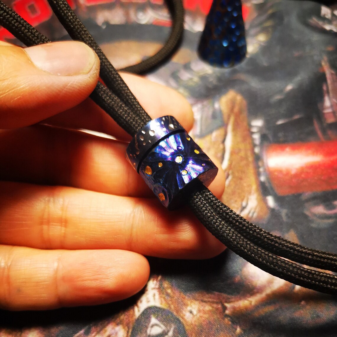 Paracord Bead Hand Engraved Titanium Bead lanyard Etsy