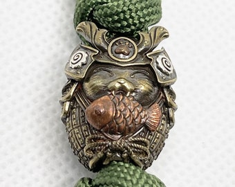 Paracord Bead "Cat Samurai Warrior" knife bead-lanyard bead-EDC bead-animal bead-custom bead-gift for men-bracelet bead paracord bracelet