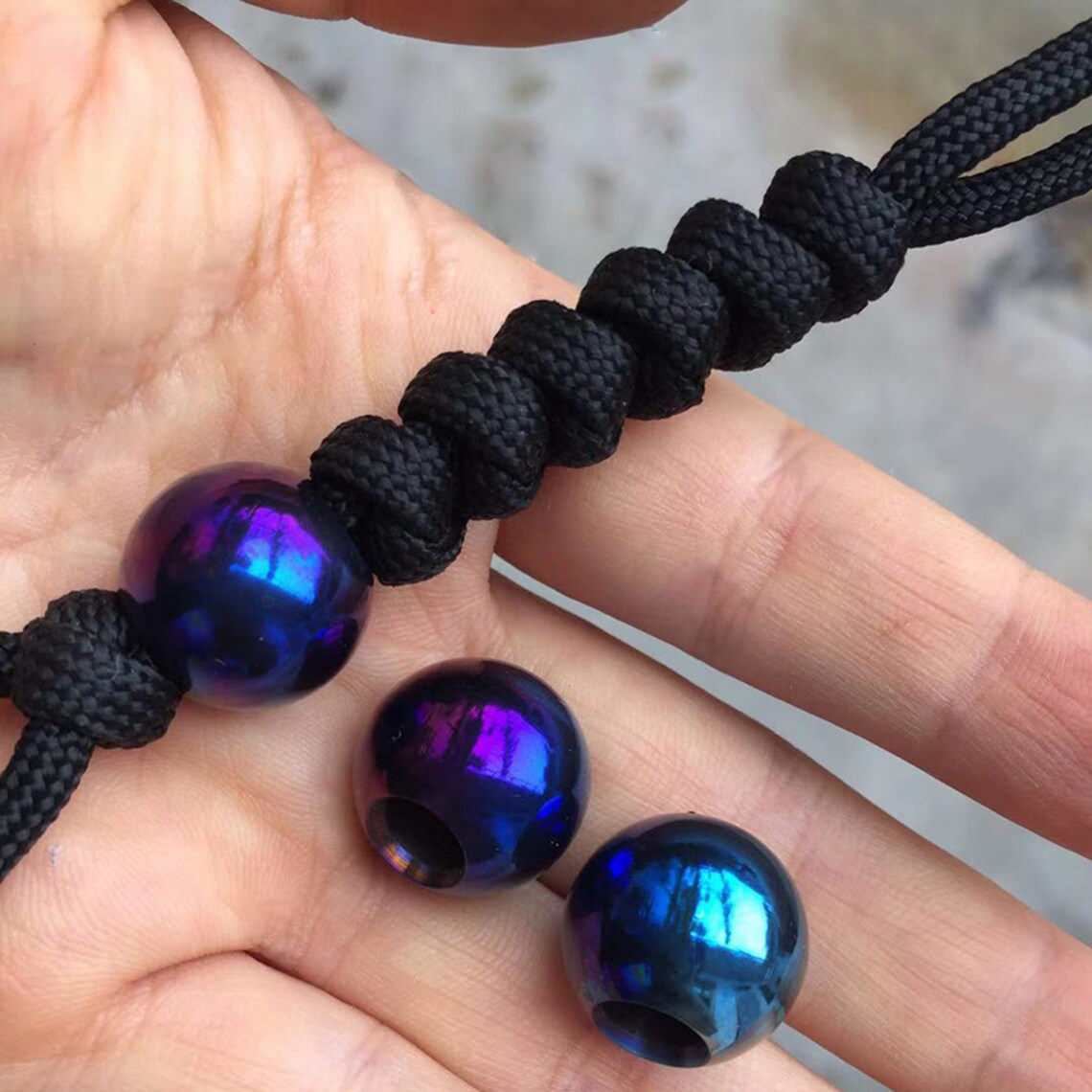 Paracord Bead round Titanium Bead Men Bracelet Etsy
