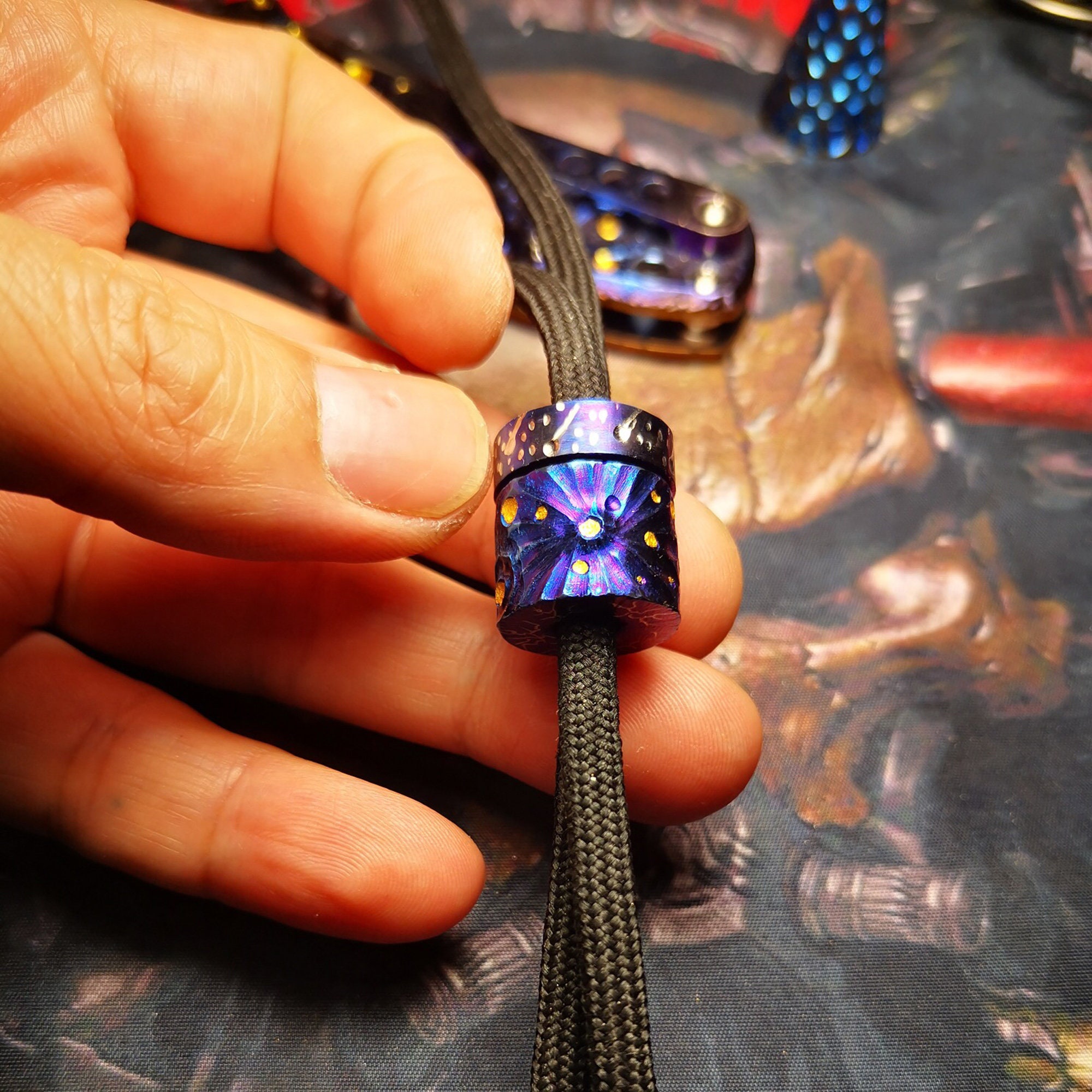 Paracord Bead hand Engraved Titanium Bead Lanyard Etsy