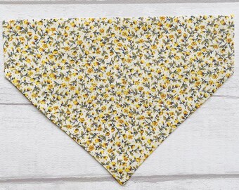 Dog Bandana, Yellow Ditsy Flowers Design, Slips Over the Collar, Sizes S/M/L/XL