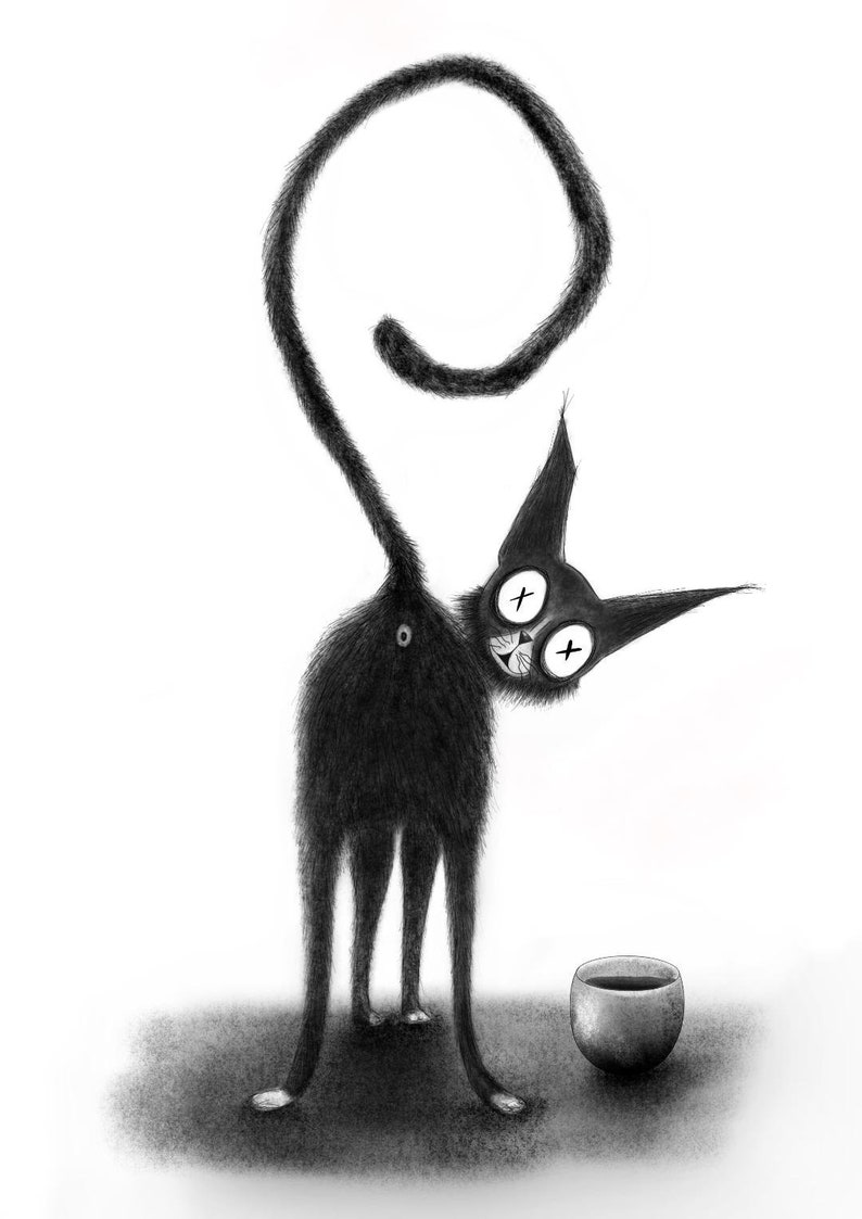 Gothic Pet Print Cat Wall Art Jasper the Black Cat 3 Goth Illustration Dark A4 Print Home Decor Fine Art Print Gothic,