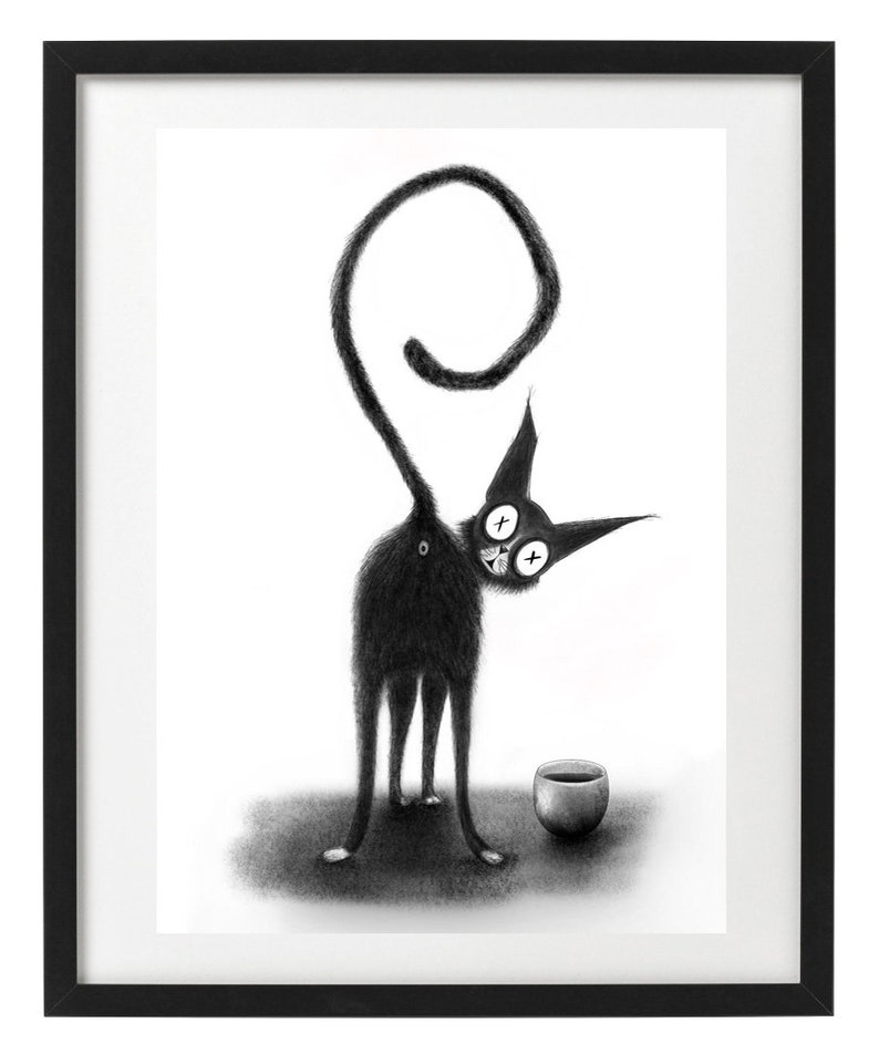 Gothic Pet Print Cat Wall Art Jasper the Black Cat 3 Goth Illustration Dark A4 Print Home Decor Fine Art Print Gothic,