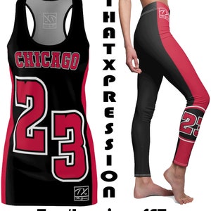 ThatXpression 23 Big Print Chicago Jersey Themed Top Spandex Leggings Set