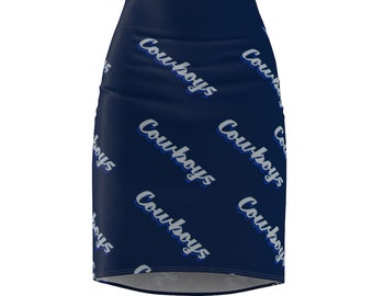 ThatXpression Fashion's Blue Gray Cowboys Themed Women's Pencil Skirt