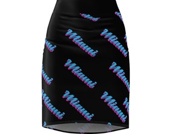 ThatXpression's Miami Themed Teal Black Women's Pencil Skirt