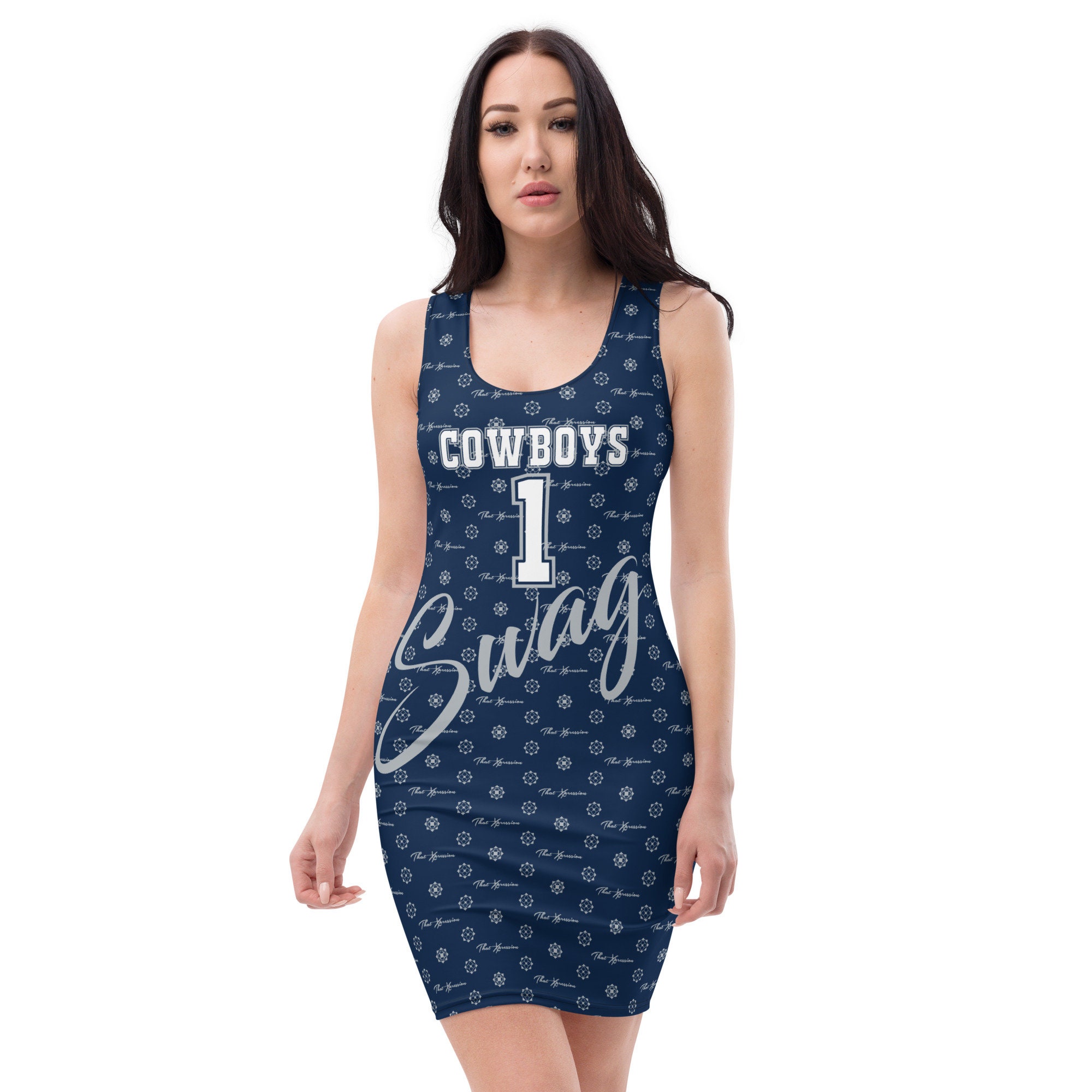 Dallas Cowboys Womens High Slit Dress Crew Neck T-shirt Dress Tunic  Bodycons