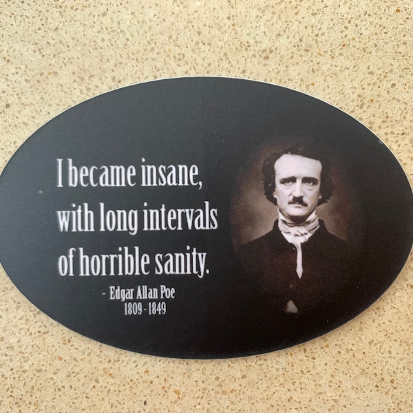 Edgar Allan Poe "Enjoy Your Insanity" Bumper Sticker - Vinyl Decal, 5 Inches, Waterproof - View #7