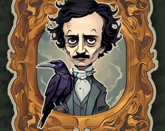 Edgar Allan Poe Die Cut 2.5” Custom Vinyl Sticker with frame and raven