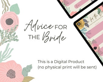 Advice for the Bride, Bridal Shower, Printable Floral Bridal Shower Game, Digital Download, Printable, Blank Template, Wedding, Bridesmaid