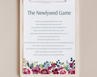 The Newlywed Game Purple Pink Flowers, Bridal Shower, Bachelorette Game, Printable Digital Download, Wedding, Couples