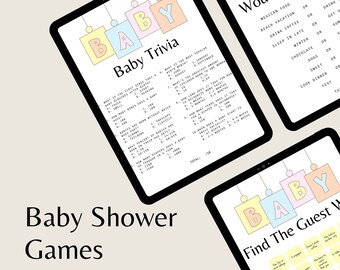 Baby Shower Game Bundle, Minimalist Baby Shower, Digital Download, Printable PDF