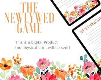 The Newlywed Game Pink Orange Flowers, Bridal Shower, Bachelorette Game, Printable Digital Download, Wedding, Couples
